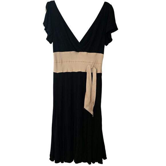 Kay Unger Black V-neck Cocktail Dress Champagne Color Tie Flutter Sleeve Size 12 - Picture 7 of 7
